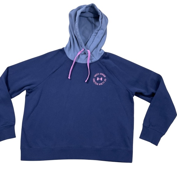 Under Armour  Rival Cb Fleece Top, Color Midnight Navy/Aurora Purple/Jellyfish - Picture 2 of 11